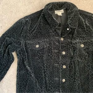EUC 90S VINTAGE JONES NY VELVET ANIMAL PRINT TRUCKER JACKET